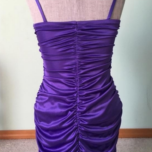 City Triangles ✦ Purple Bodycon Mini Dress ✦ Crystal Straps + Zig-Zag Cinching S - Picture 4 of 15